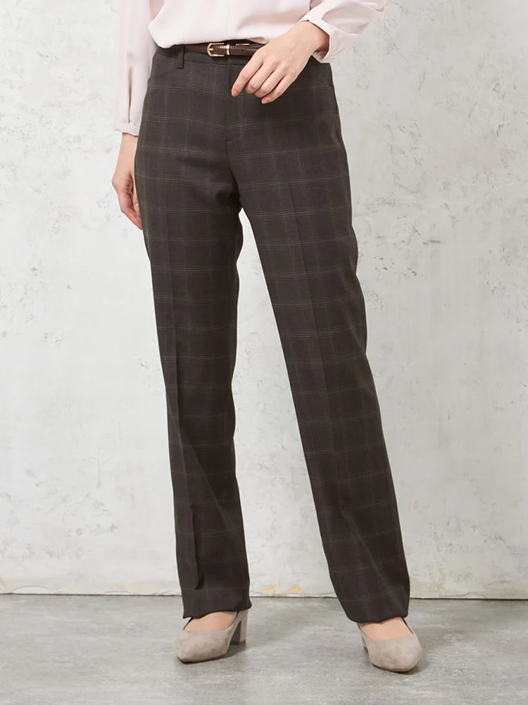 【ストレッチ】パンツストレート【REDAFLEXO】ストレッチインベルブラウンチェックSTOVEL＆MASON秋冬【レディース】