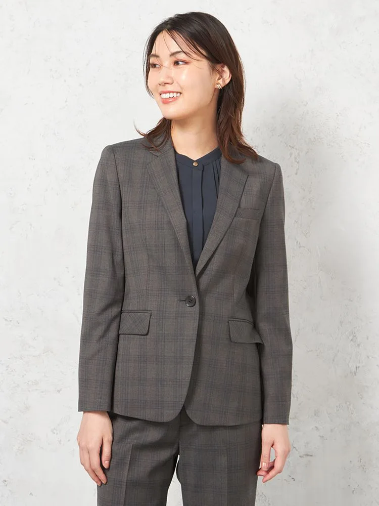 【ストレッチ】ジャケット1つボタン【REDAFLEXO】グレーチェックSTOVEL＆MASON秋冬【レディース】