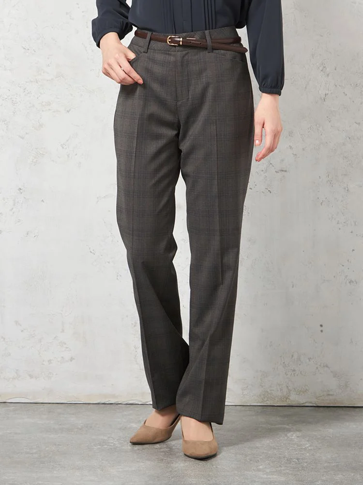 【ストレッチ】パンツストレート【REDAFLEXO】ストレッチインベルグレーチェックSTOVEL＆MASON秋冬【レディース】