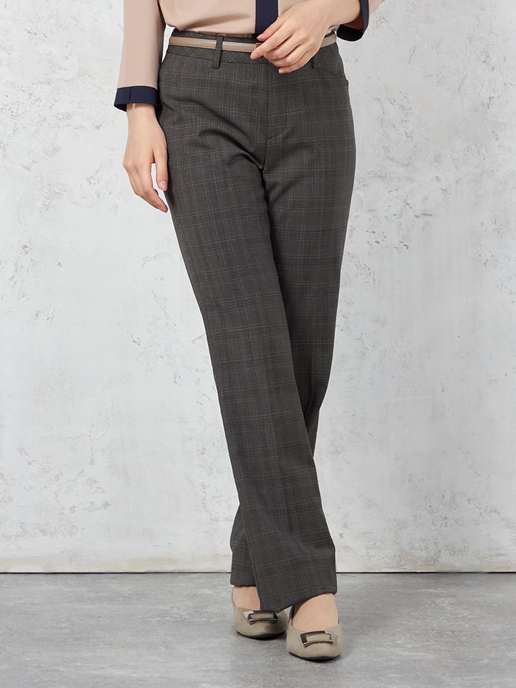 【ウール100％】ストレートパンツ【REDA】グレーチェックSTOVEL＆MASON通年【レディース】