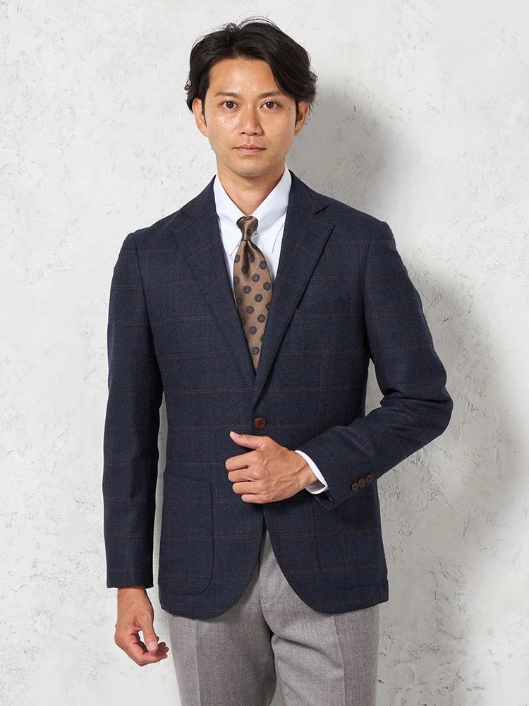 【ウール100%】ジャケット2つボタン【REDA】イタリアインポート素材軽量仕立てチェックネイビーRUCKENBACCHAR秋冬