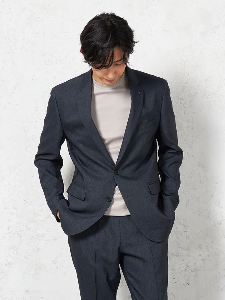 【KATHARINEEHAMNETT-キャサリン・イー・ハムネット-】デニム調ジャケット2つボタン【セットアップ商品有】ウォッシャブルストレッチネイビー無地