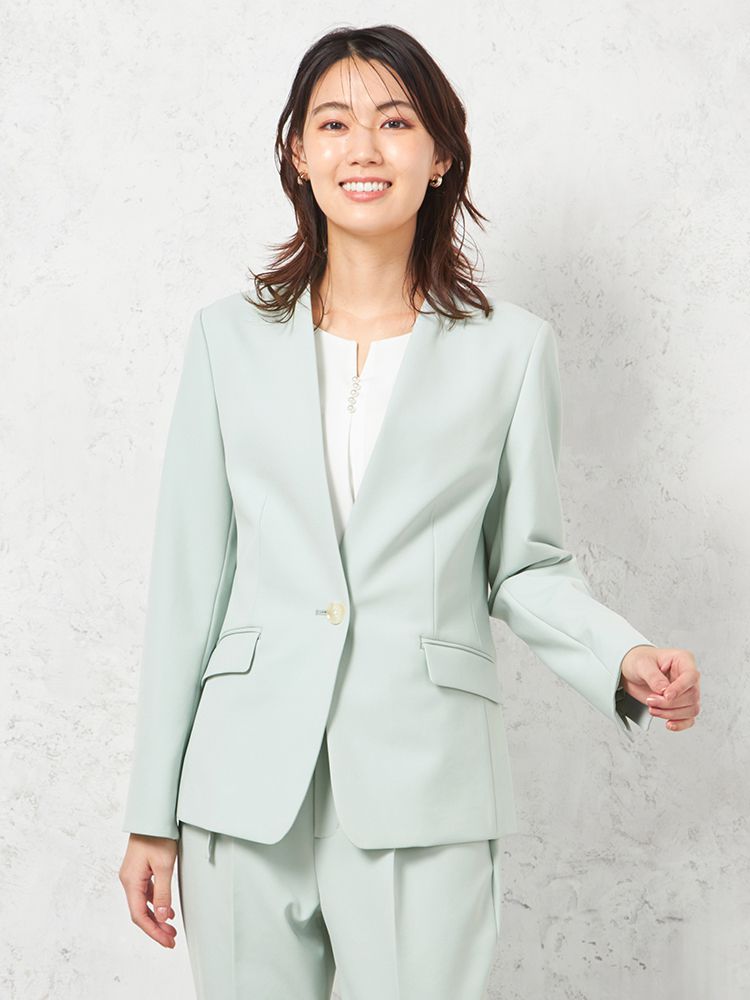 【ウォッシャブル】ノーカラージャケットストレッチ【ビジネス/セレモニーシーン】無地SOFFICE通年【レディース】