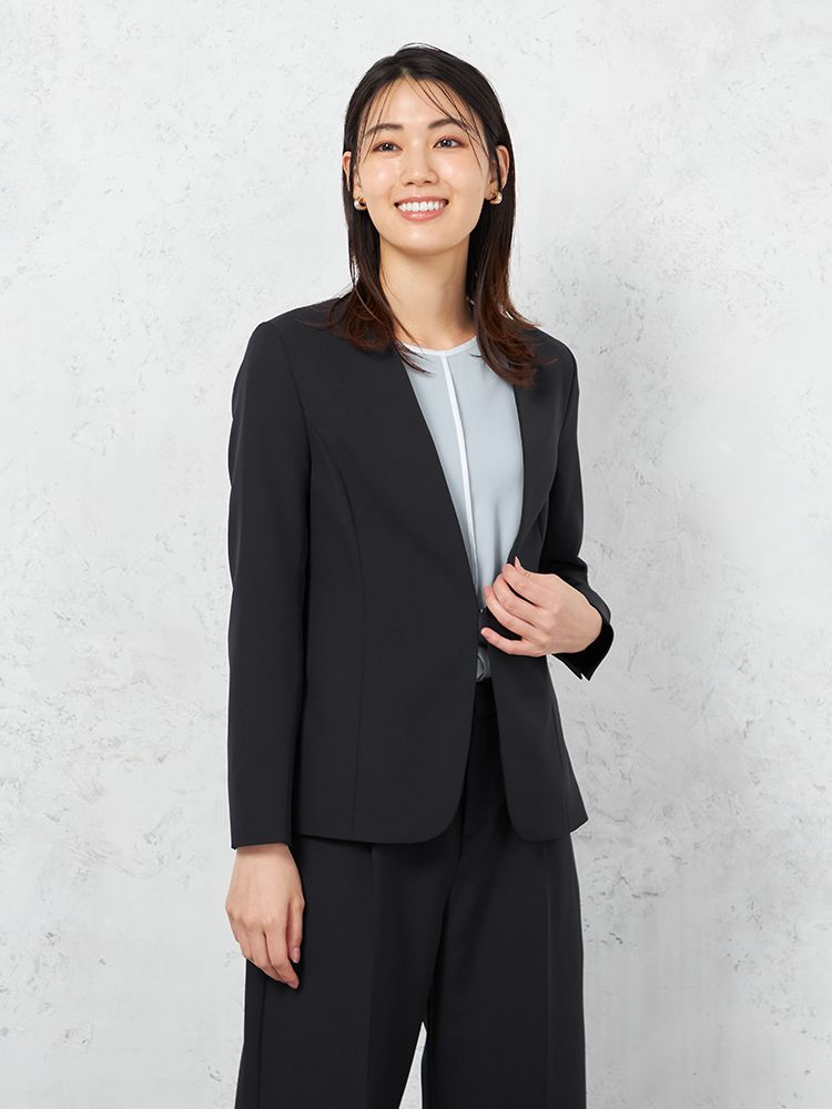 【INDIVI】ウォッシャブルノーカラージャケットダブルクロス無地通年【レディース】