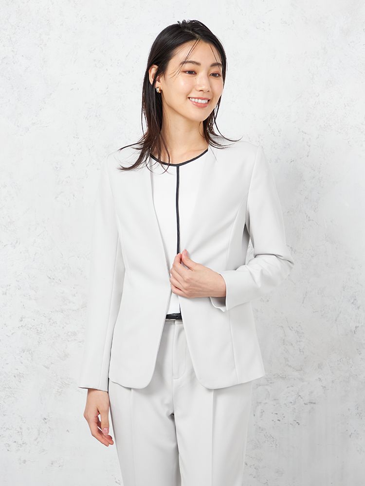 【INDIVI】ウォッシャブルノーカラージャケットダブルクロス無地通年【レディース】