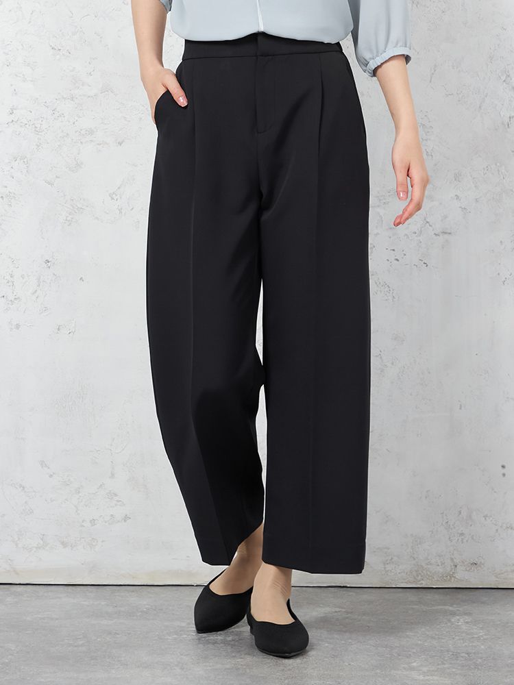 【INDIVI】ウォッシャブルワイドパンツダブルクロス無地通年【レディース】