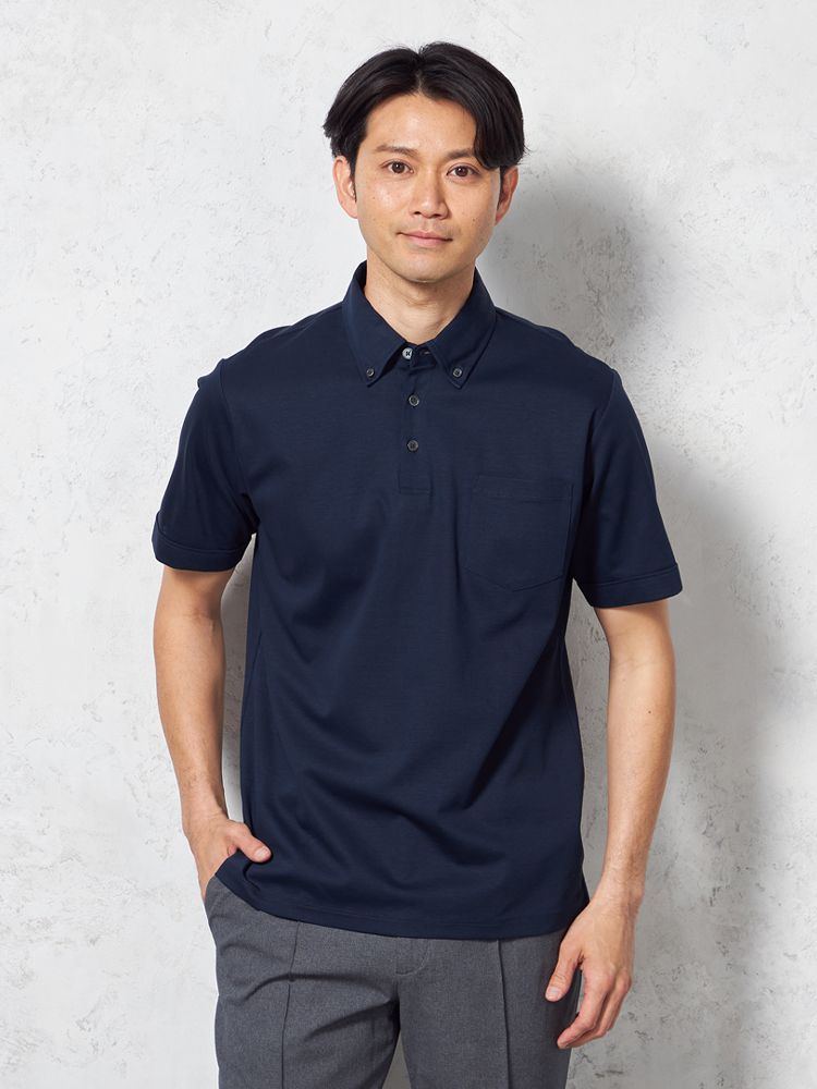 【汗じみ防止】半袖ポロシャツボタンダウンビズポロシルケット加工カジュアルインナー無地TOKYORUN春夏