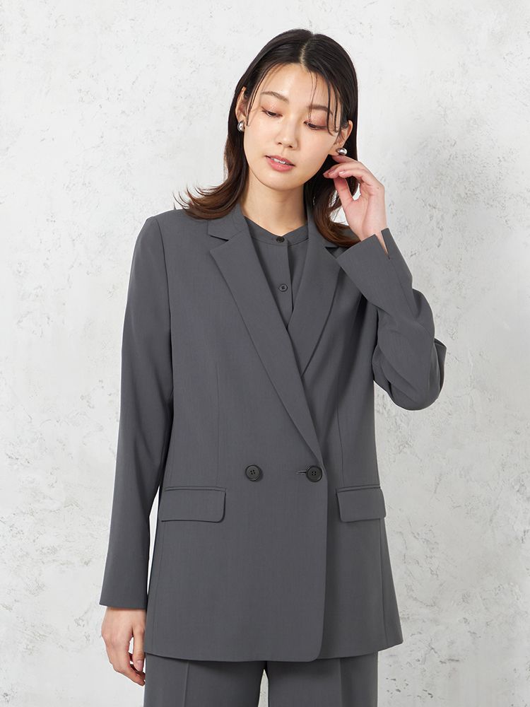 【INDIVI】ウォッシャブルクールツイストダブルジャケット無地【レディース】