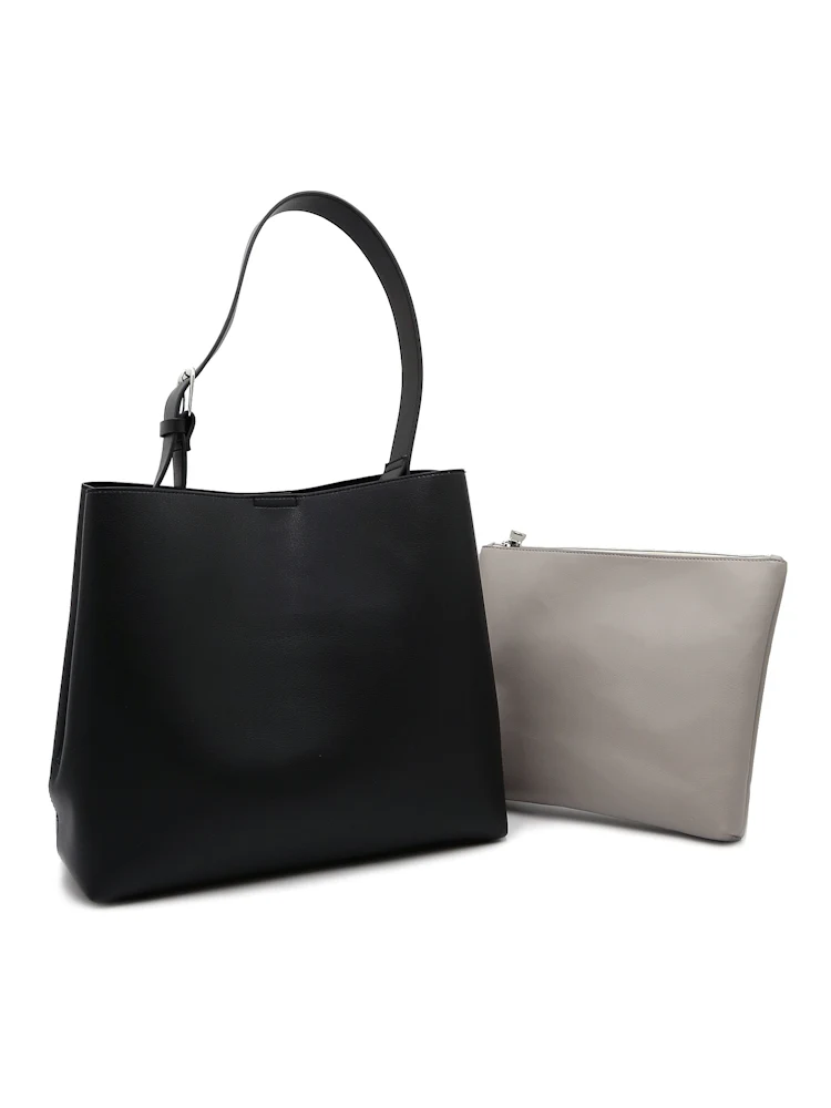 【INDIVI】ワンショルダーバッグポーチ付きA4対応ブラック／グレー無地通年【レディース】