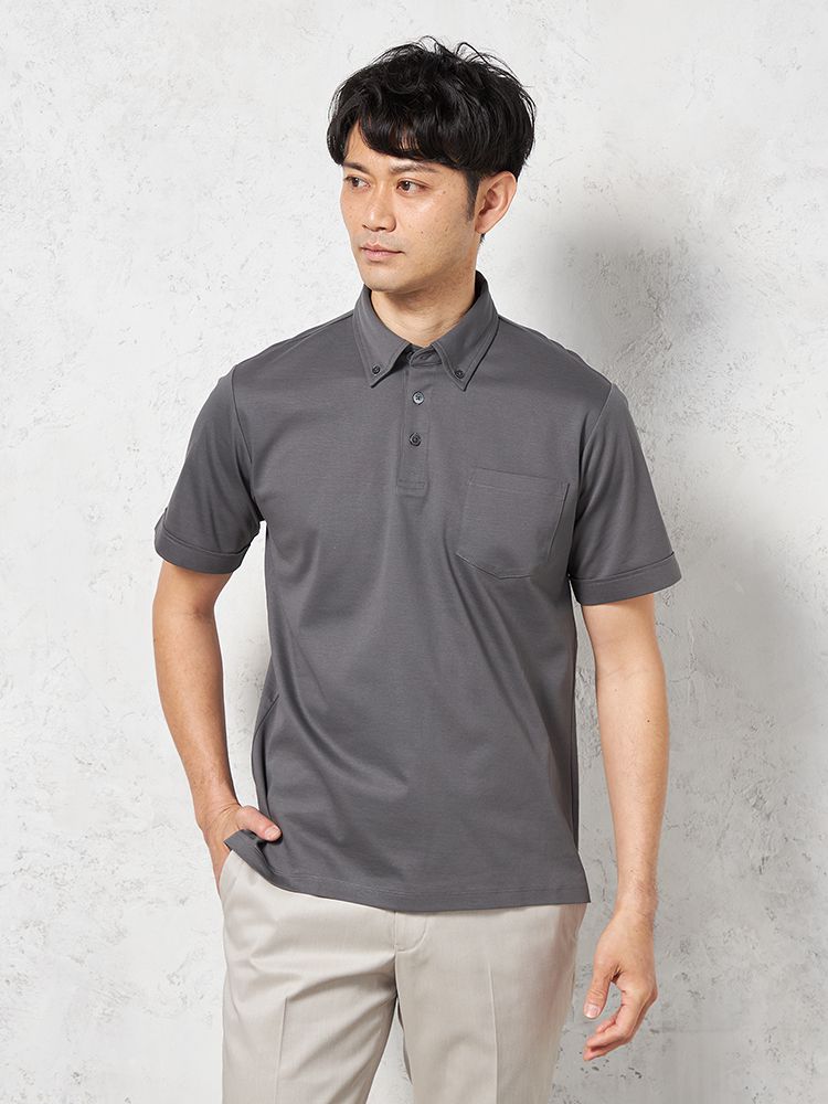 【汗じみ防止】半袖ビズポロシャツボタンダウン無地TOKYORUN春夏