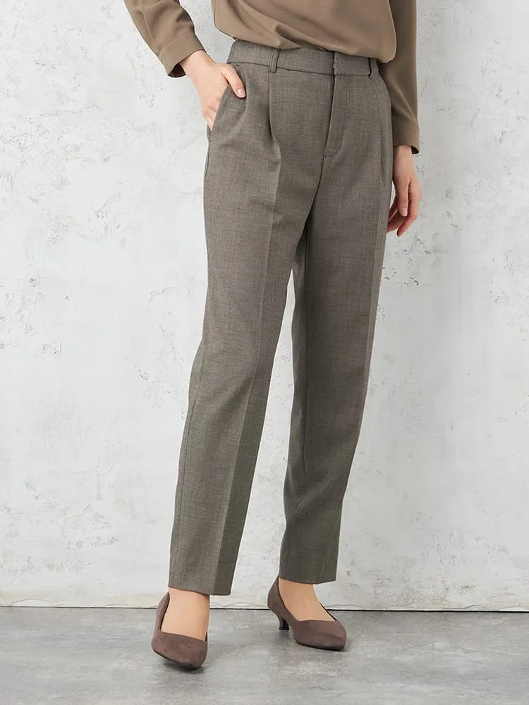 【INDIVI】キャーリーマンウール混テーパードパンツチェックウォッシャブル秋冬【レディース】