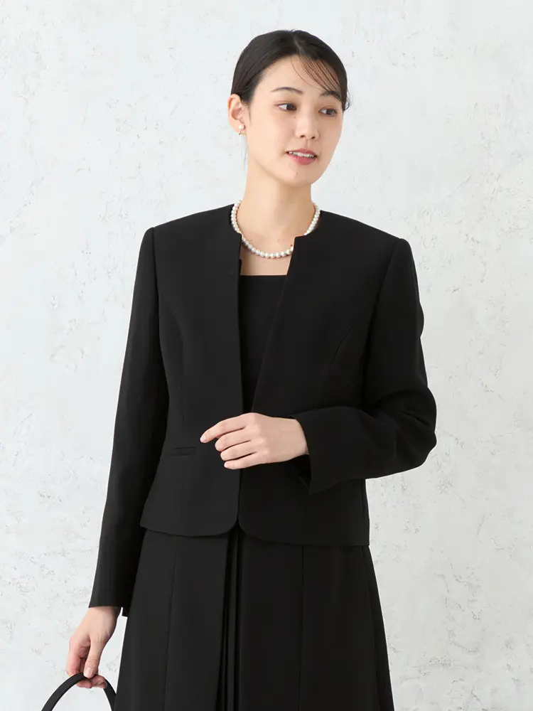 【INDIVILIFE】セミスタンドプリーツオープンアンサンブルフォーマル上下ウォッシャブル通年礼服【レディース】