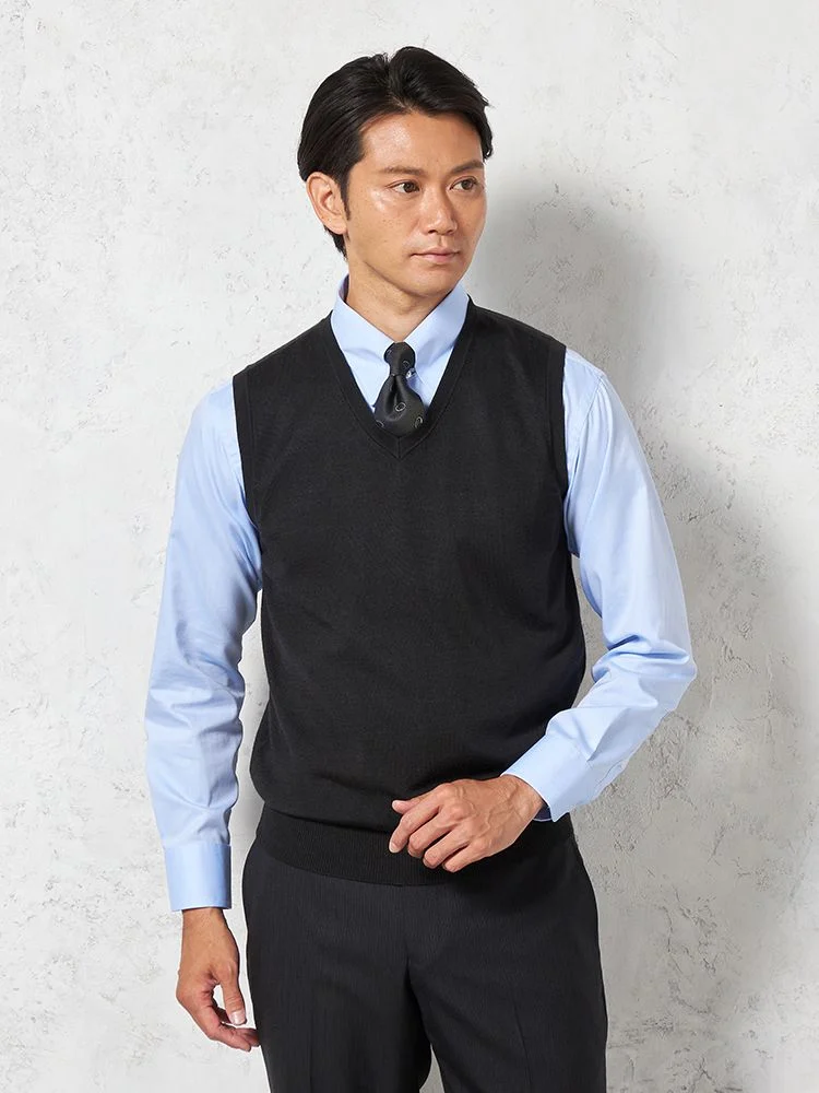 【制電＆抗ピリング】天竺Ｖネックベストカジュアルインナー無地リッケンバッカー秋冬