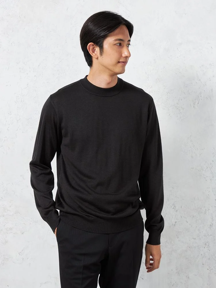 【制電＆抗ピリング】天竺モックネックセーターカジュアルインナー無地リッケンバッカー秋冬