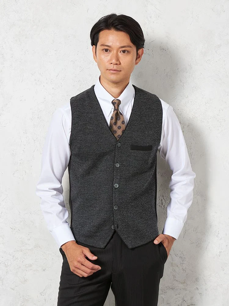 【制電＆抗ピリング】鹿の子ニットジレカジュアルインナー無地リッケンバッカー秋冬