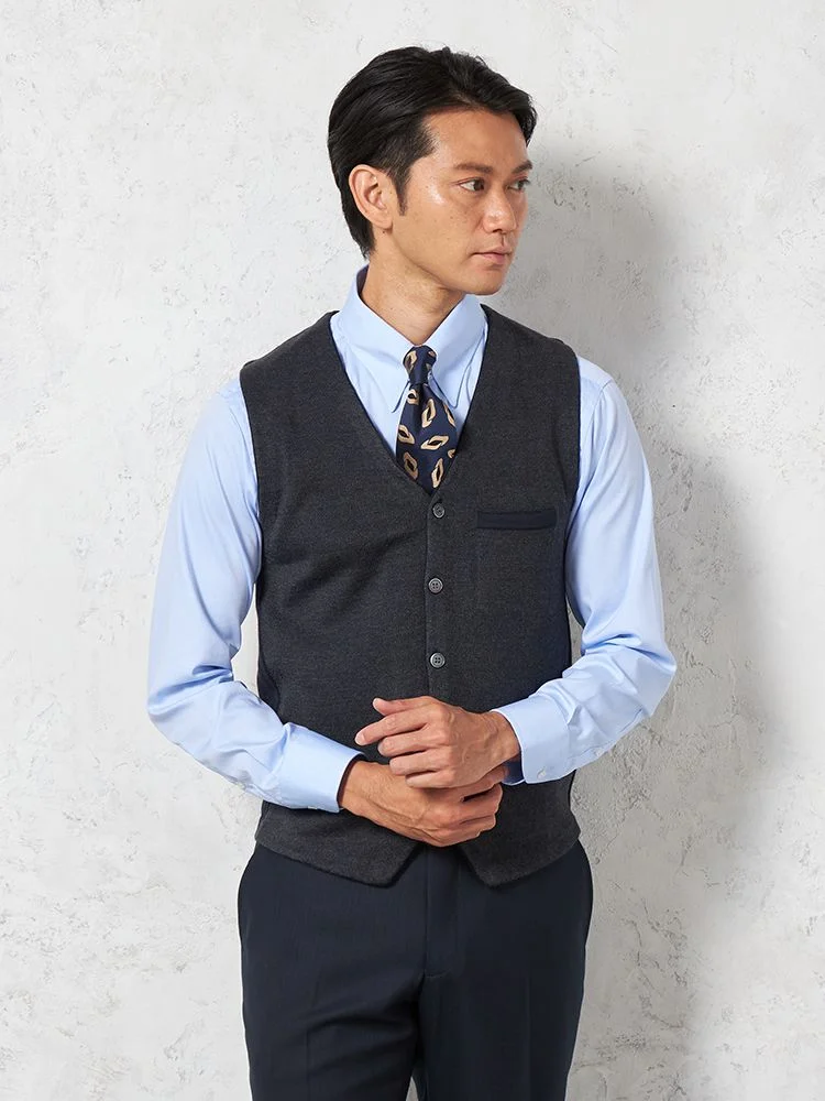 【制電＆抗ピリング】鹿の子ニットジレカジュアルインナー無地リッケンバッカー秋冬