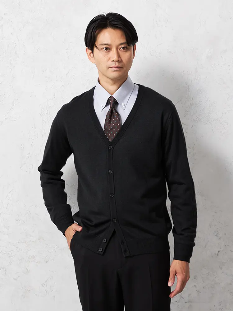 【リッケンバッカー】無地天竺カーディガンカジュアルインナーニット長袖保温秋冬