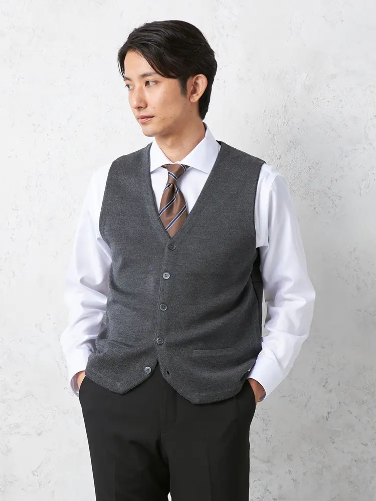 【リッケンバッカー】前身鹿の子後身キルトベストカジュアルインナーニット半袖ベスト保温秋冬