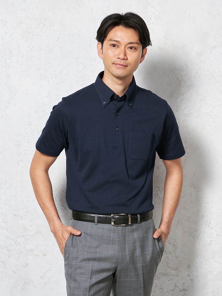 【吸汗速乾】半袖ポロシャツボタンダウンアメリカンシーアイランドコットンドライカジュアルインナー無地春夏