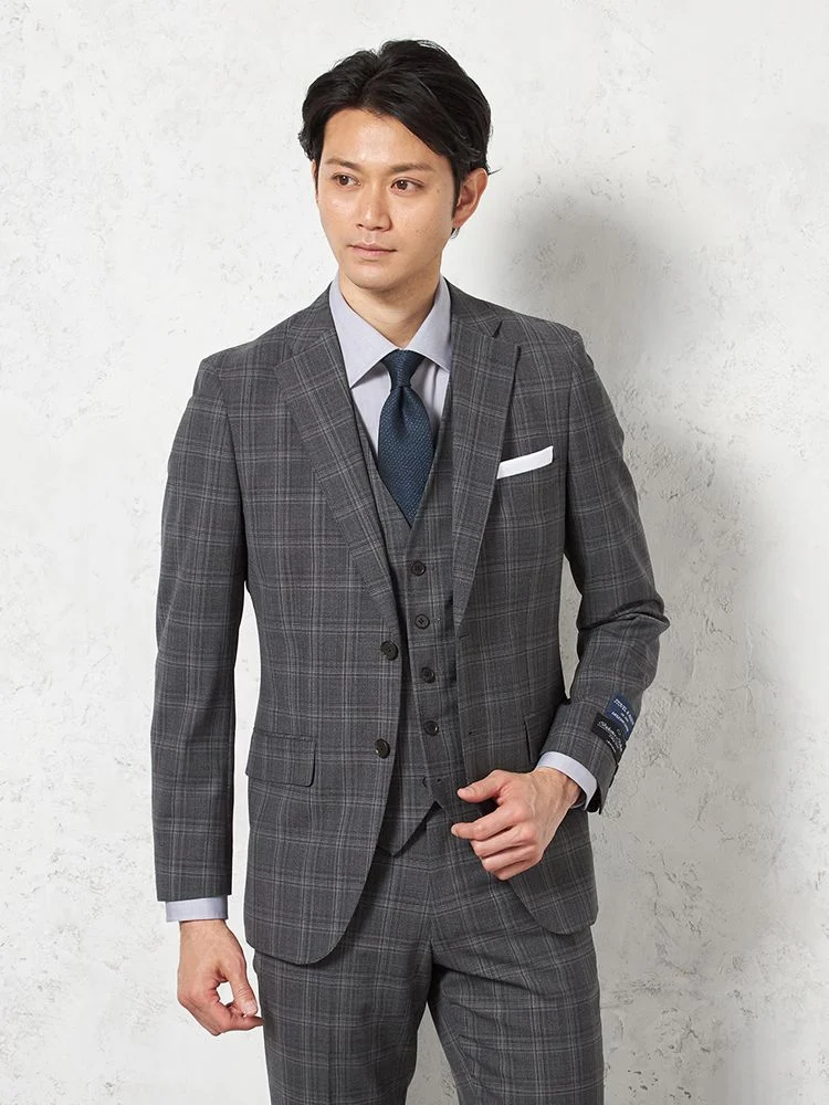 【パンツウォッシャブル】スリーピーススーツ2つボタンストレッチノータックウインドペンS＆MBLUELABEL