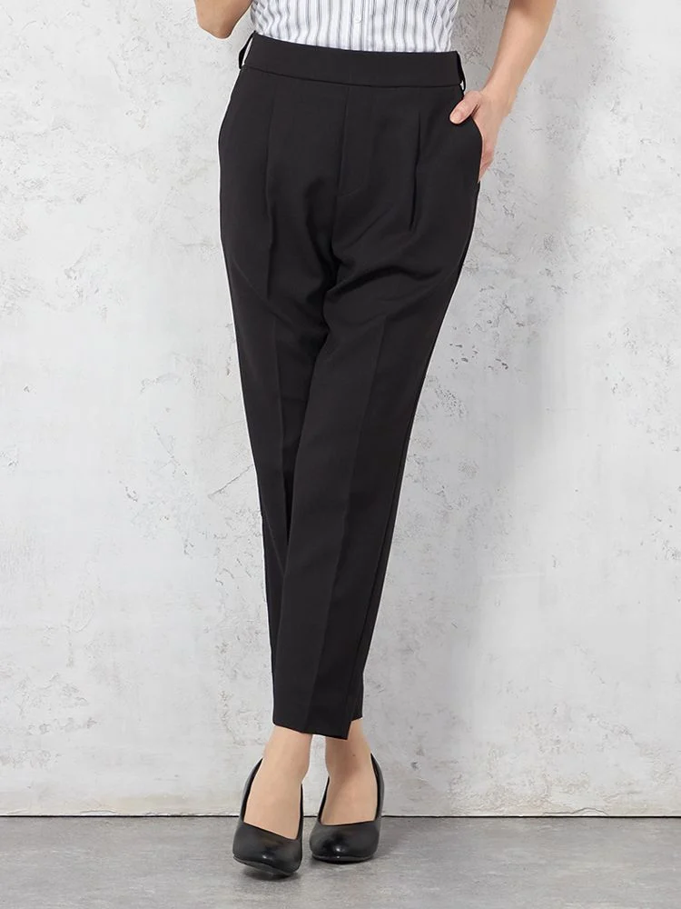 【ウォッシャブル】WALKPLUSテーパードパンツ麻調メッシュ無地春夏【レディース】