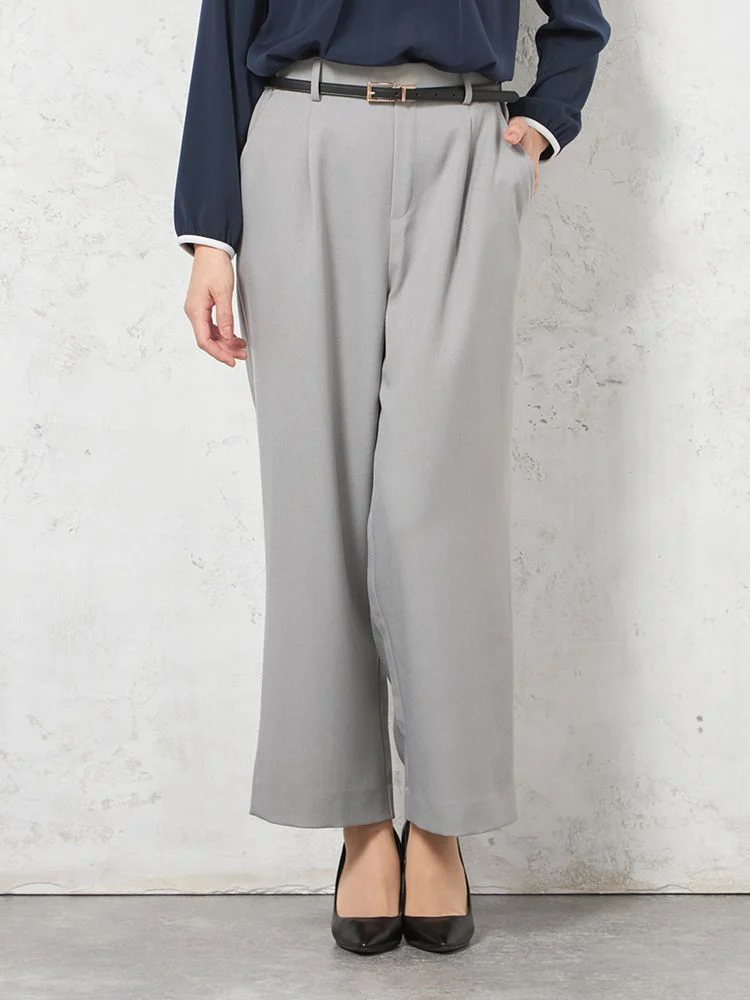 【ウォッシャブル】ワイドパンツウーリッシュ2WAYストレッチワンタック無地秋冬【レディース】