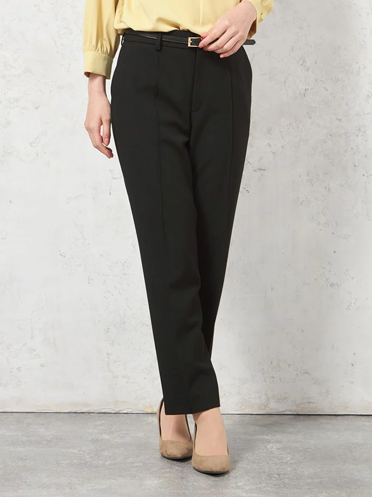 【ウォッシャブル】スティックパンツ裏起毛2WAYストレッチ内股シームレス無地秋冬【レディース】