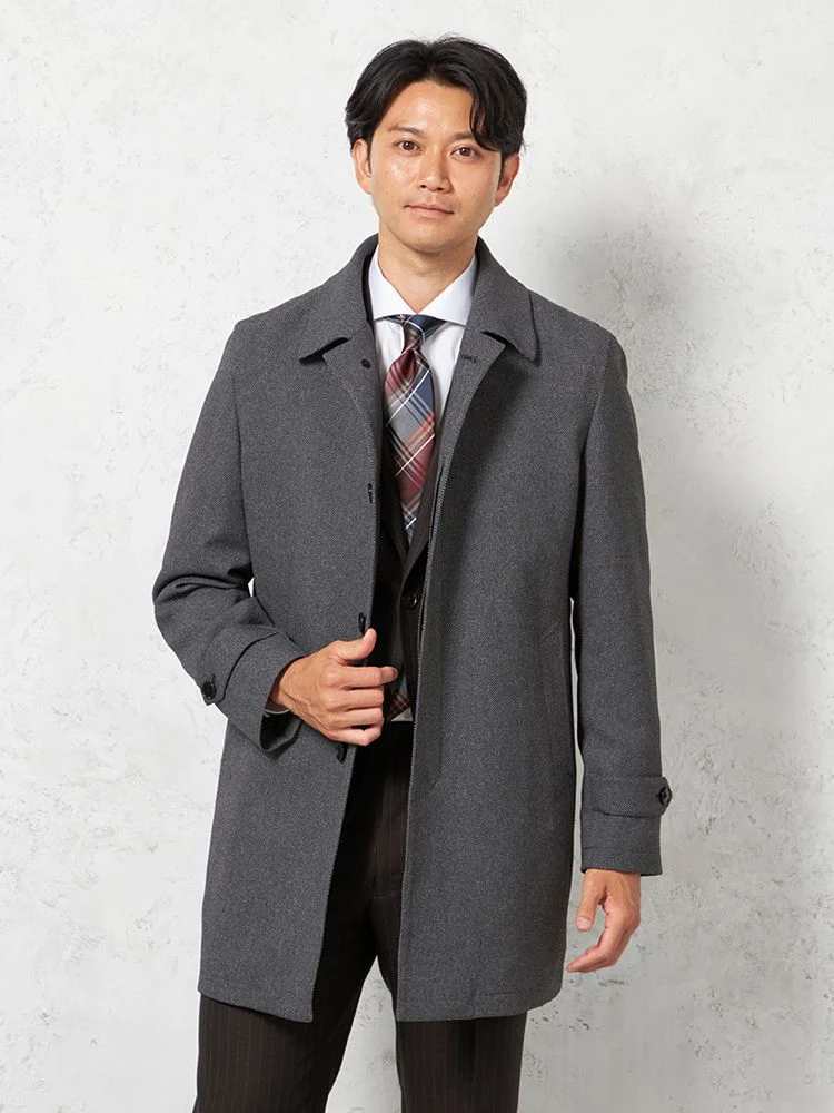 【ウールライク軽量素材】ステンカラーコートライナー付撥水イージーケアバーズアイリッケンバッカー秋冬