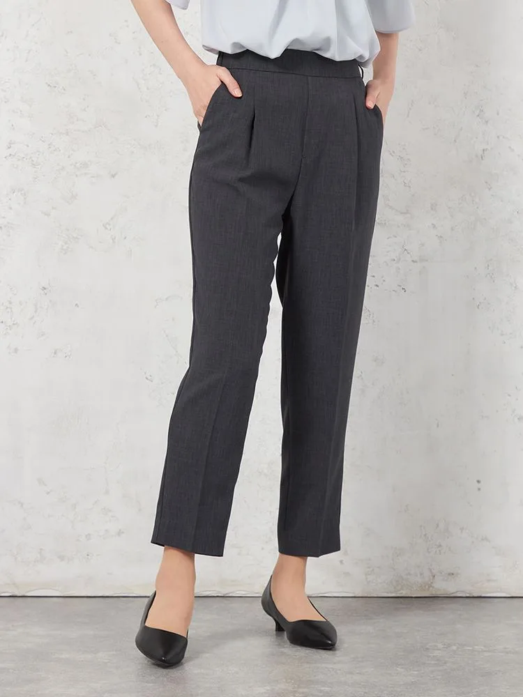 【高通気】WALKPLUSテーパードパンツリネンライクシンプルタック無地春夏【レディース】