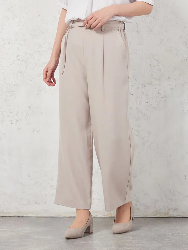 【高通気】WALKPLUSワイドパンツリネンライクベルト付き無地春夏【レディース】