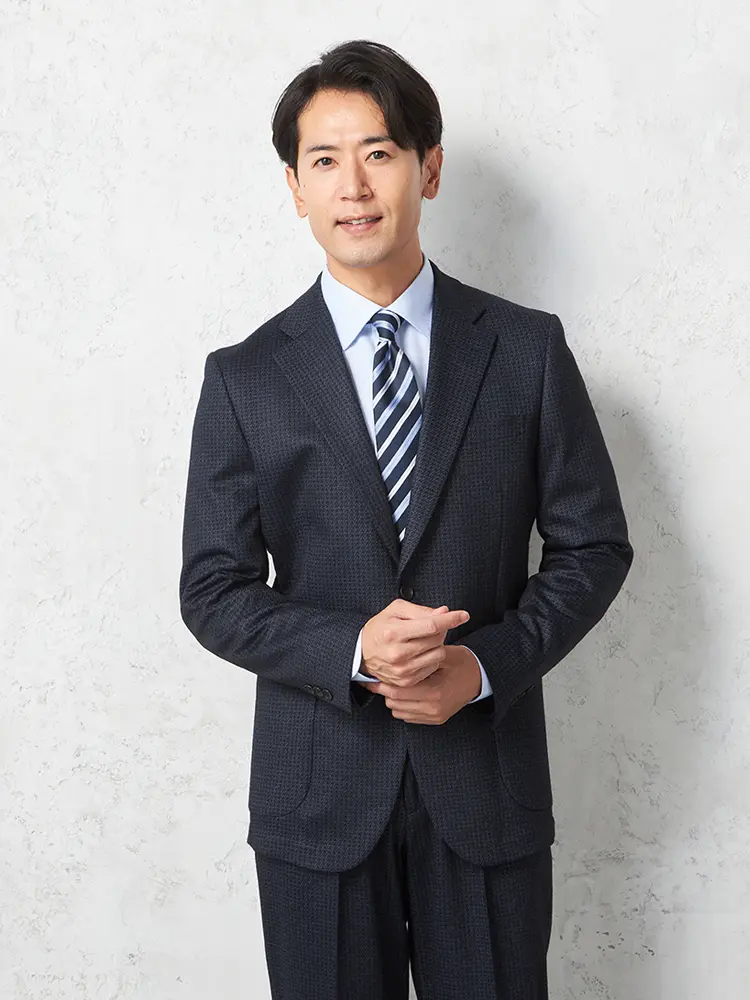 【リッケンバッカーブラック】ウールジャージセットアップジャケット２つボタン千鳥格子上下ウォッシャブル秋冬