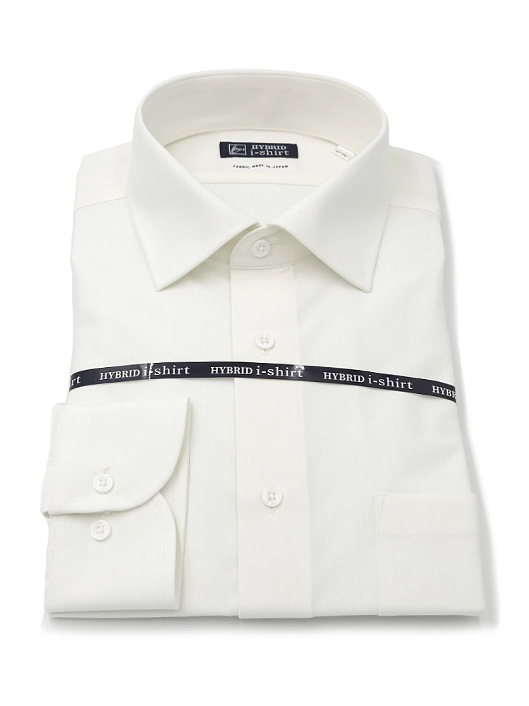 【ハイブリッドアイシャツ】ウール混素材長袖ワイシャツカッタウェイ形態安定織柄無地通年