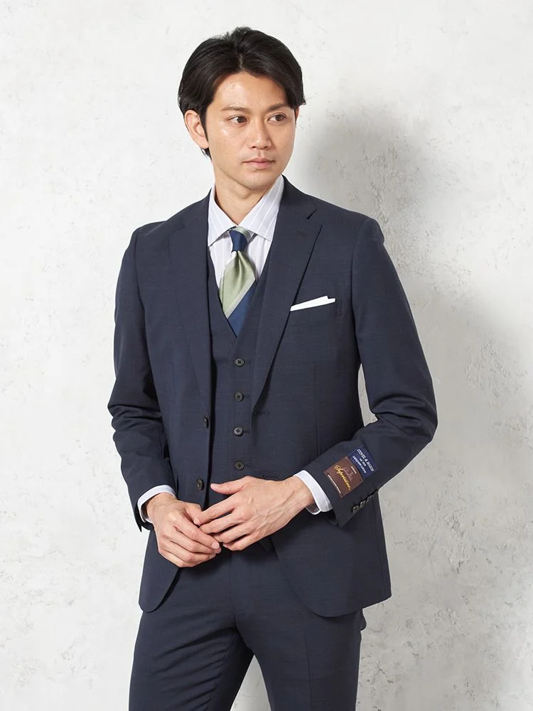 【ウール100％】スリーピーススーツ2つボタンSUPER130s裏地キュプラ千鳥格子S＆MBLUELABEL