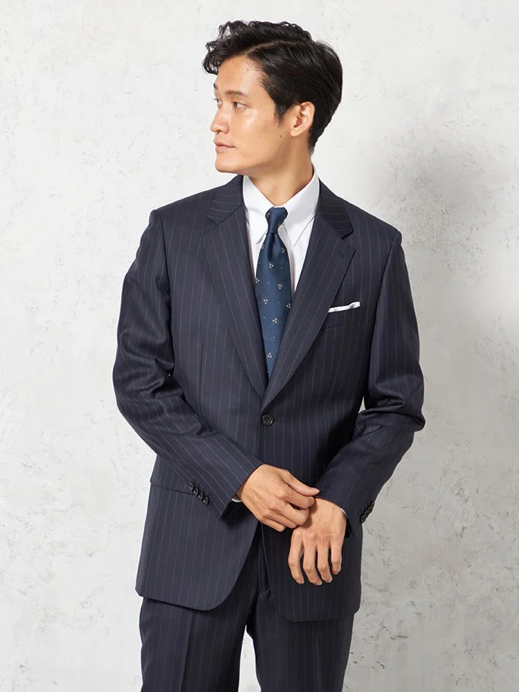 【ウール100%】スーツ2つボタン【REDA】イタリアインポート素材チョークストライプリッケンバッカー秋冬
