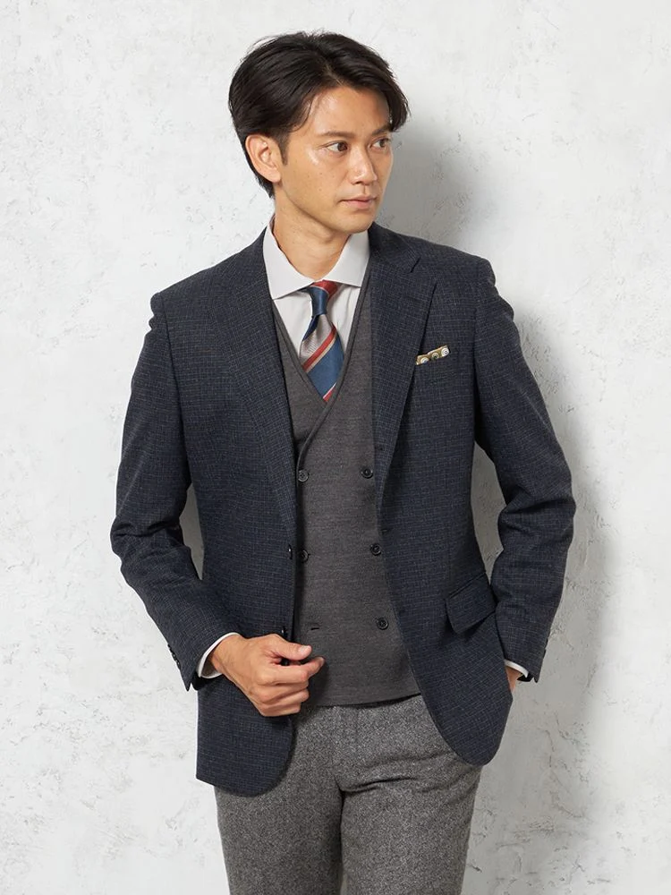 【尾州サスティナブルウール】ジャケット段返り3つボタンライトツイードジャケットガンクラブリッケンバッカー秋冬