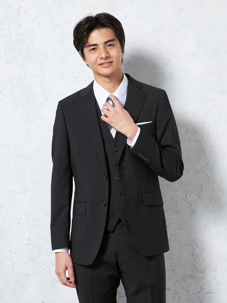 【ウール100%】スリーピーススーツ2つボタンアンジェリコストライプS＆MBLUELABEL