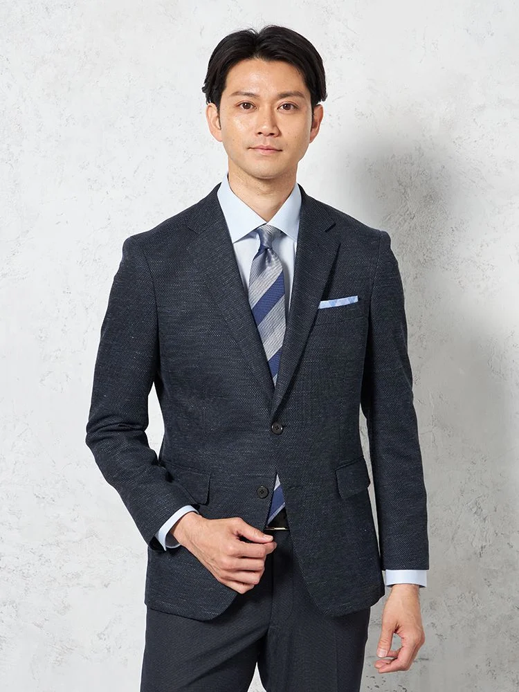 【i－Jacket-アイジャケット-】ジャケット2つボタン尾州ニット素材ウォッシャブルバーズアイリッケンバッカー