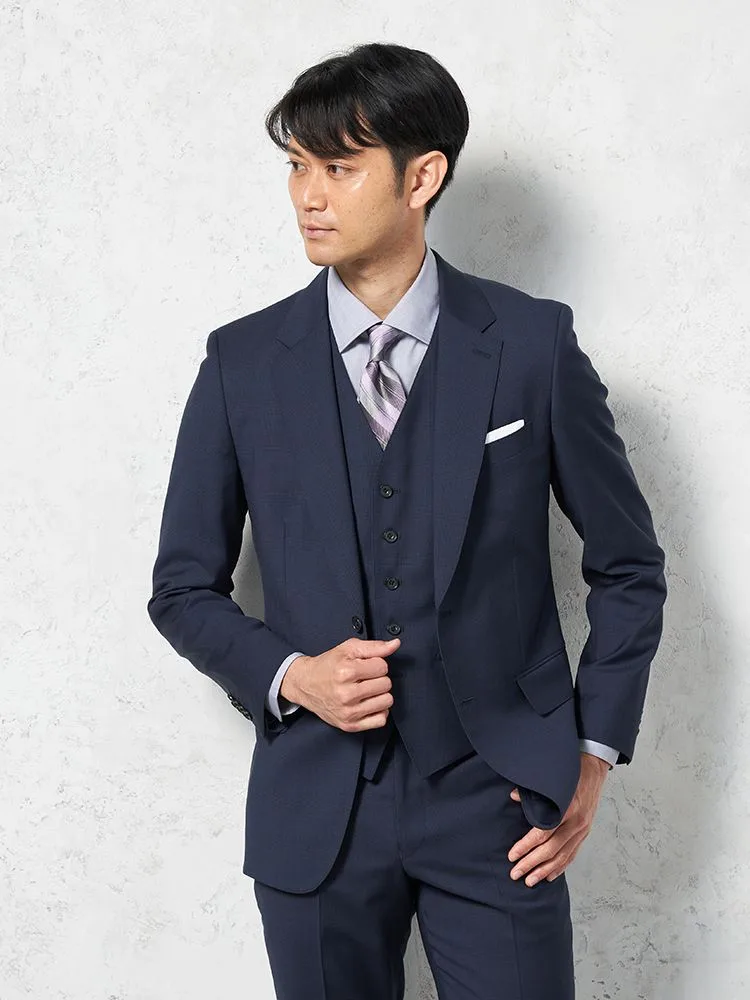 【ウール100%】スリーピーススーツ2つボタン【REDA社製生地】チェックリッケンバッカー