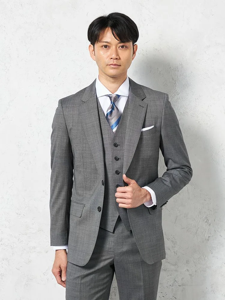 【ウール100%】スリーピーススーツ2つボタン【REDA社製生地】ピンヘッドリッケンバッカー