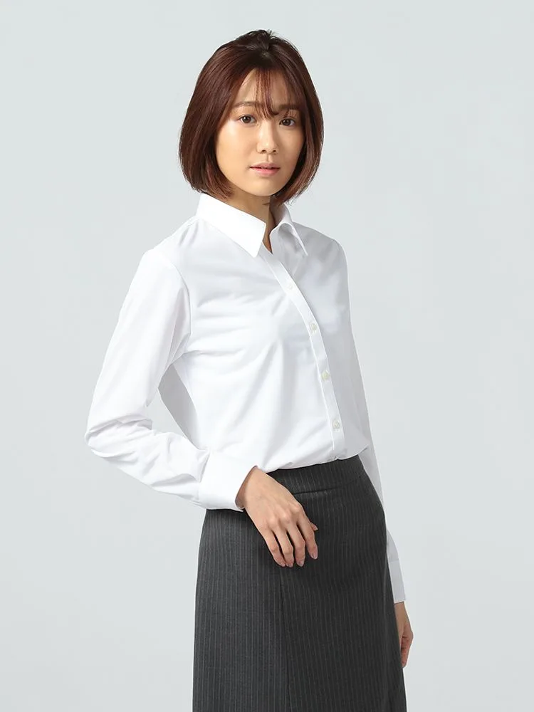 【完全ノーアイロン】長袖ブラウスi-shirt白無地スキッパーアイシャツ通年【レディース】