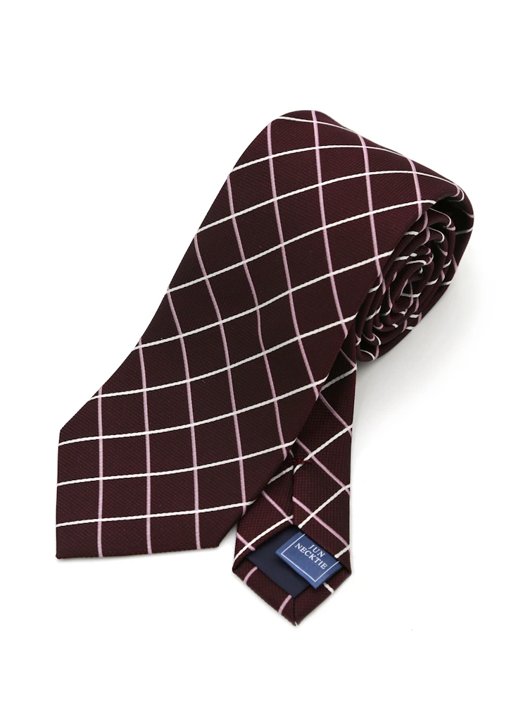 【シルク混】ネクタイレギュラーリクルートタイレッドチェックnero通年