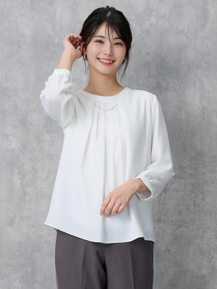 【透けにくい】フロントパ－ル取り外し2WAYブラウス7分袖2枚仕立てUVカットSOFFICE通年【レディース】