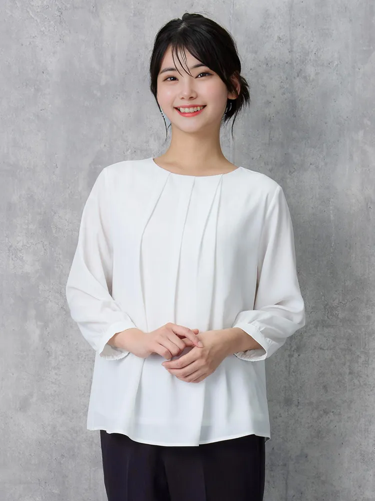 【透けにくい】フロントタックブラウス7分袖2枚仕立てUVカットSOFFICE通年【レディース】