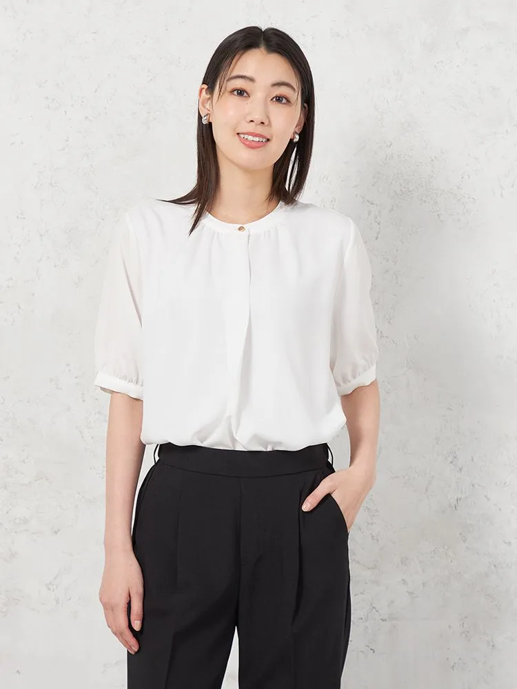 【UVカット】バンドカラ－ブラウス5分袖透けにくいウォッシャブルSOFFICE春夏【レディース】