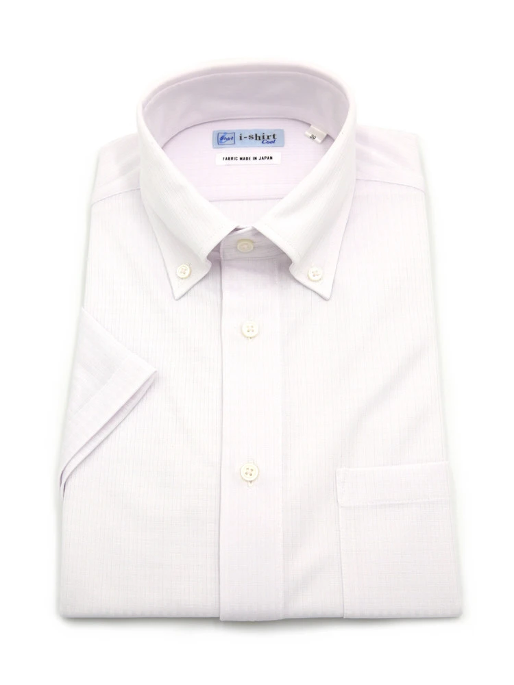 【完全ノーアイロン】半袖アイシャツボタンダウン【バイオセンサークール生地使用】高通気冷感織柄無地ワイシャツi-shirt春夏