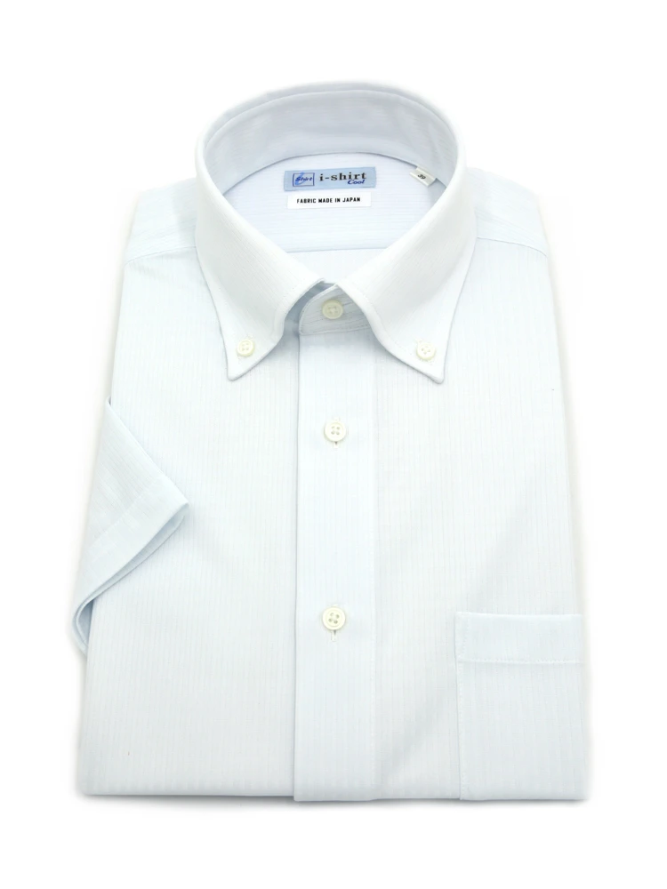 【完全ノーアイロン】半袖アイシャツボタンダウン【バイオセンサークール生地使用】高通気冷感織柄無地ワイシャツi-shirt春夏