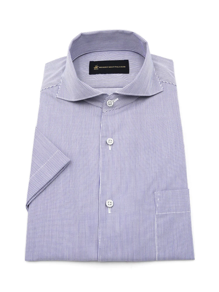 【形態安定】半袖ワイシャツワンピースカラーカッタウェイ織柄無地ビバリーヒルズポロクラブ春夏