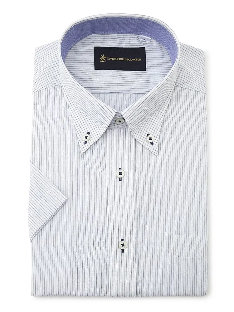【形態安定】BHPCCVC半袖ワイシャツボタンダウンストライプビバリーヒルズポロクラブ春夏