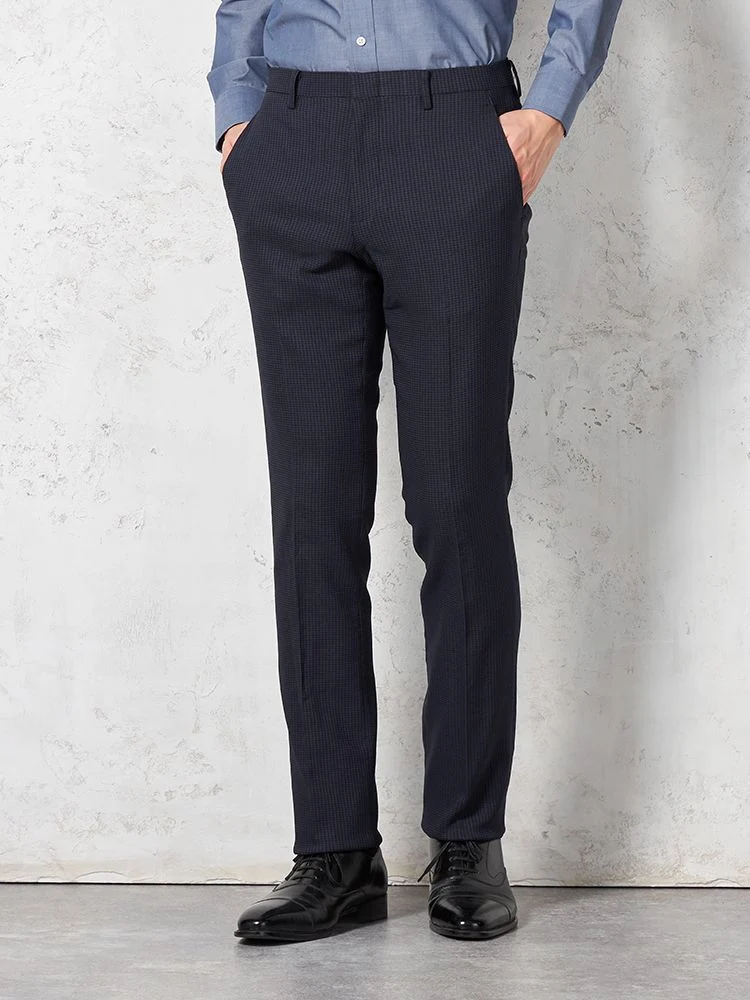 【ウォッシャブル】パンツノータック裏起毛スラックス千鳥柄nero秋冬【スリムデザイン】