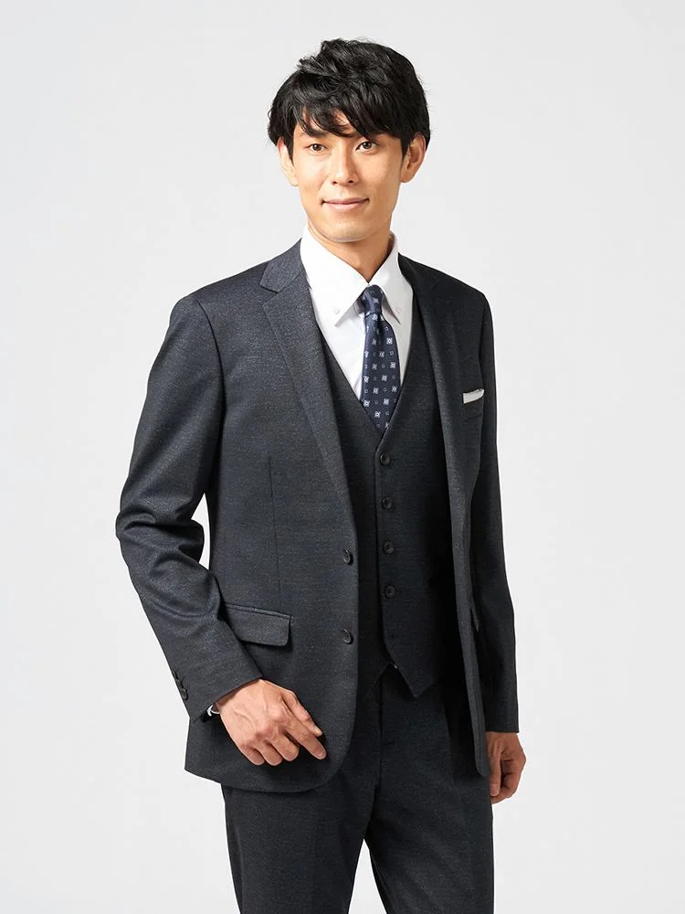 【CassetteCross】スリーピーススーツ2つボタン上下ウォッシャブルニット素材千鳥格子nero秋冬【スリムデザイン】